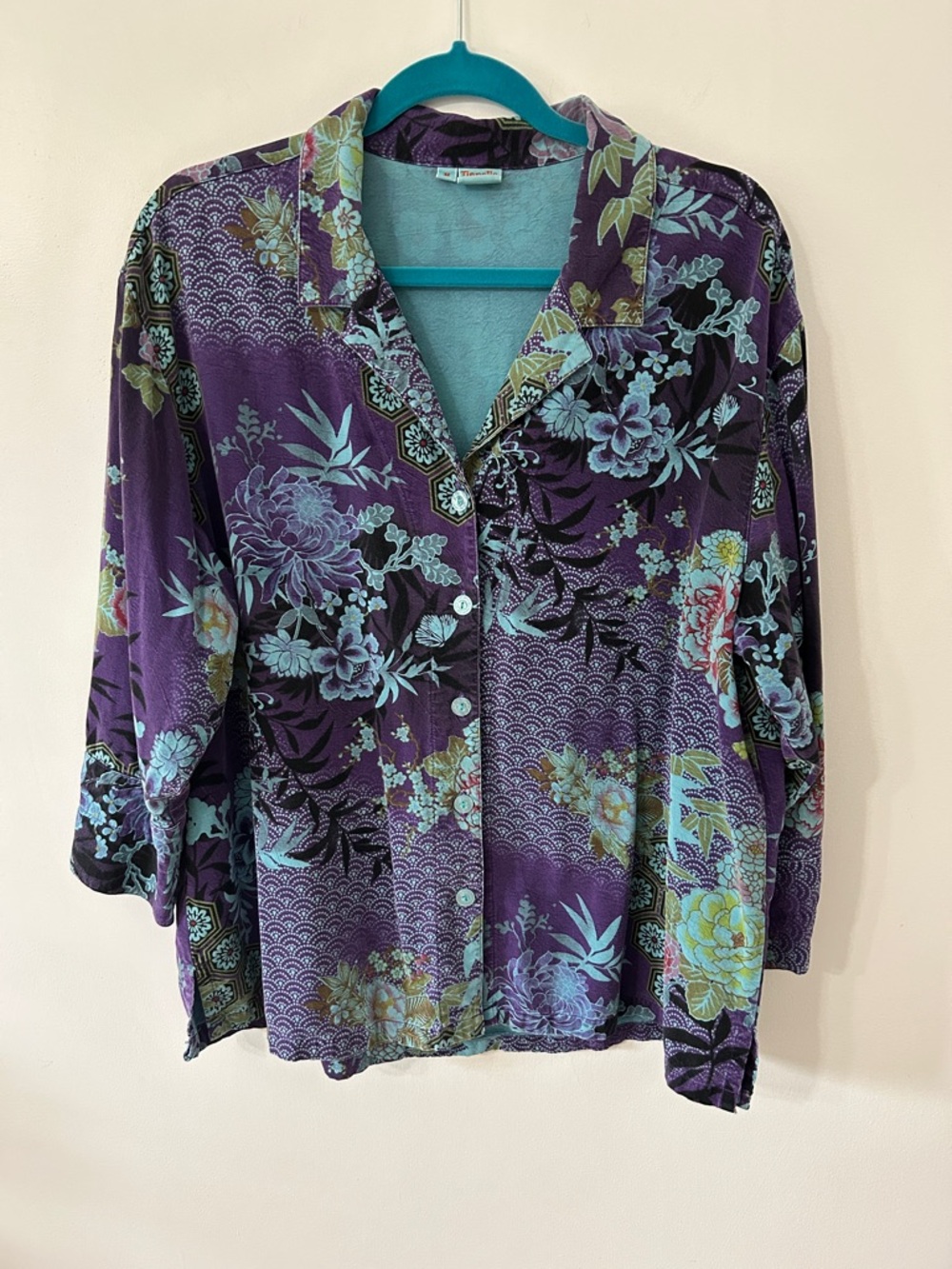 Tianello Aida Blouse Women’s M Vibrant Purple Floral Tencel Button-Up